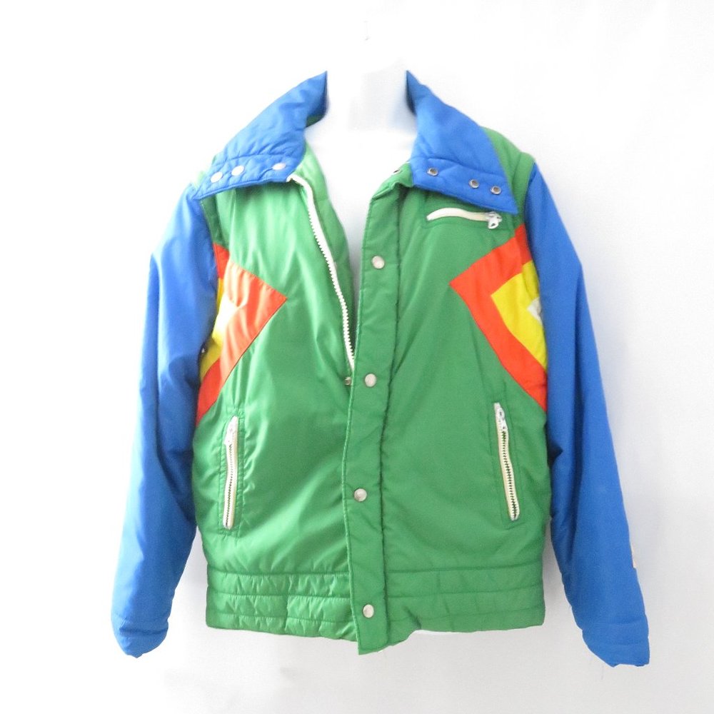 Vintage Camel Down Rainbow Ski Jacket Sz Medium